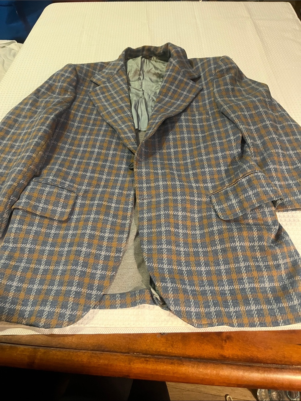 Unisex Vintage Blue and Brown Plaid Sport Coat - Classic Tailored Blazer Medium